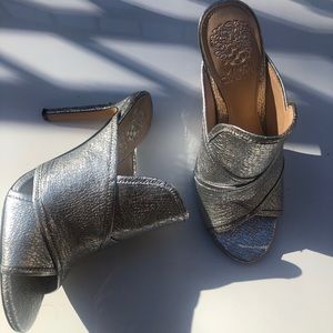 Vince Camuto metallic silver mules heels size 7